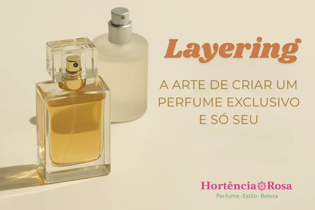 Perfumes sobrepostos para ilustrar o conceito de layering na criação de fragrâncias exclusivas