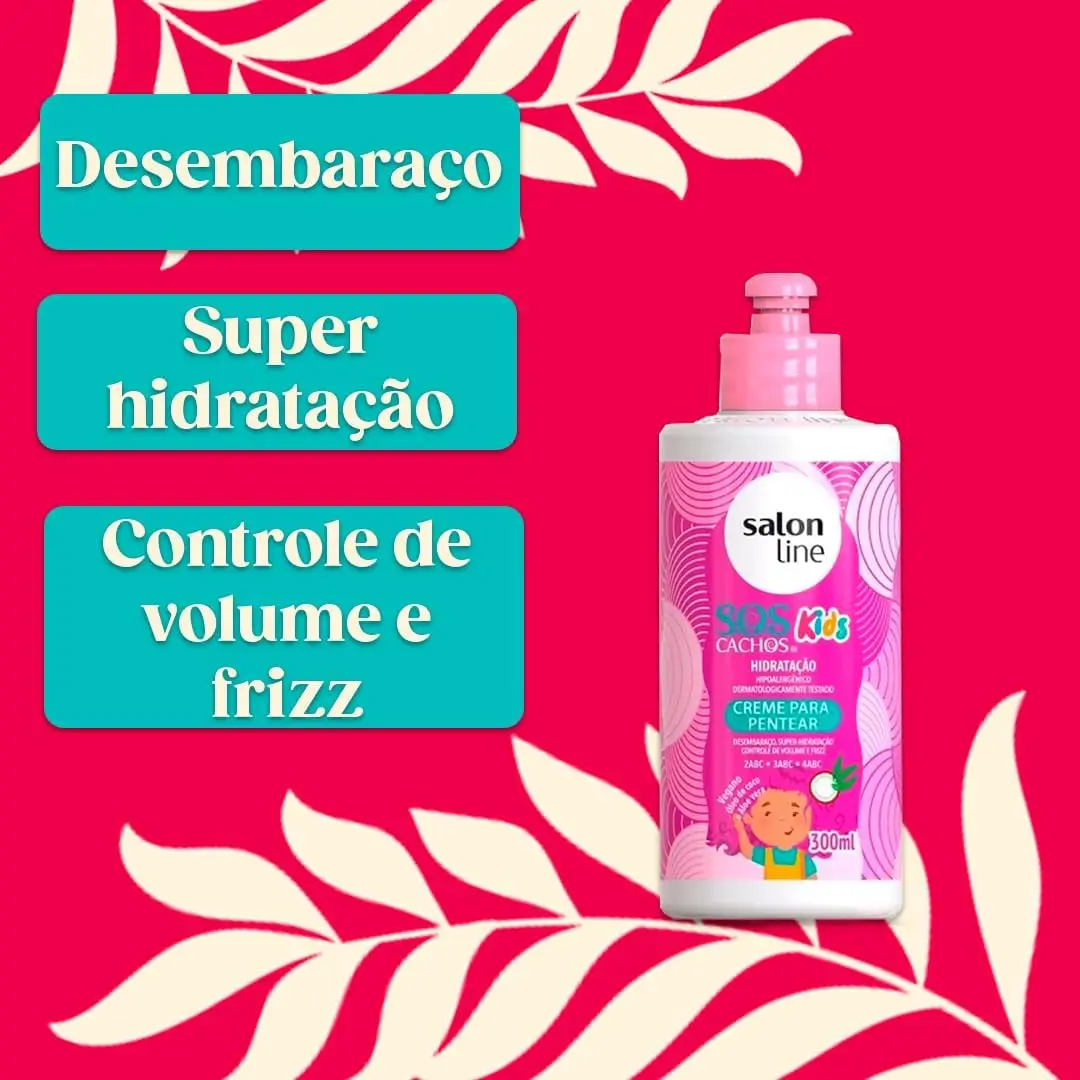 Creme para pentear infantil Salon Line #TôdeCacho Kids em frasco colorido, ideal para cabelos cacheados e crespos.