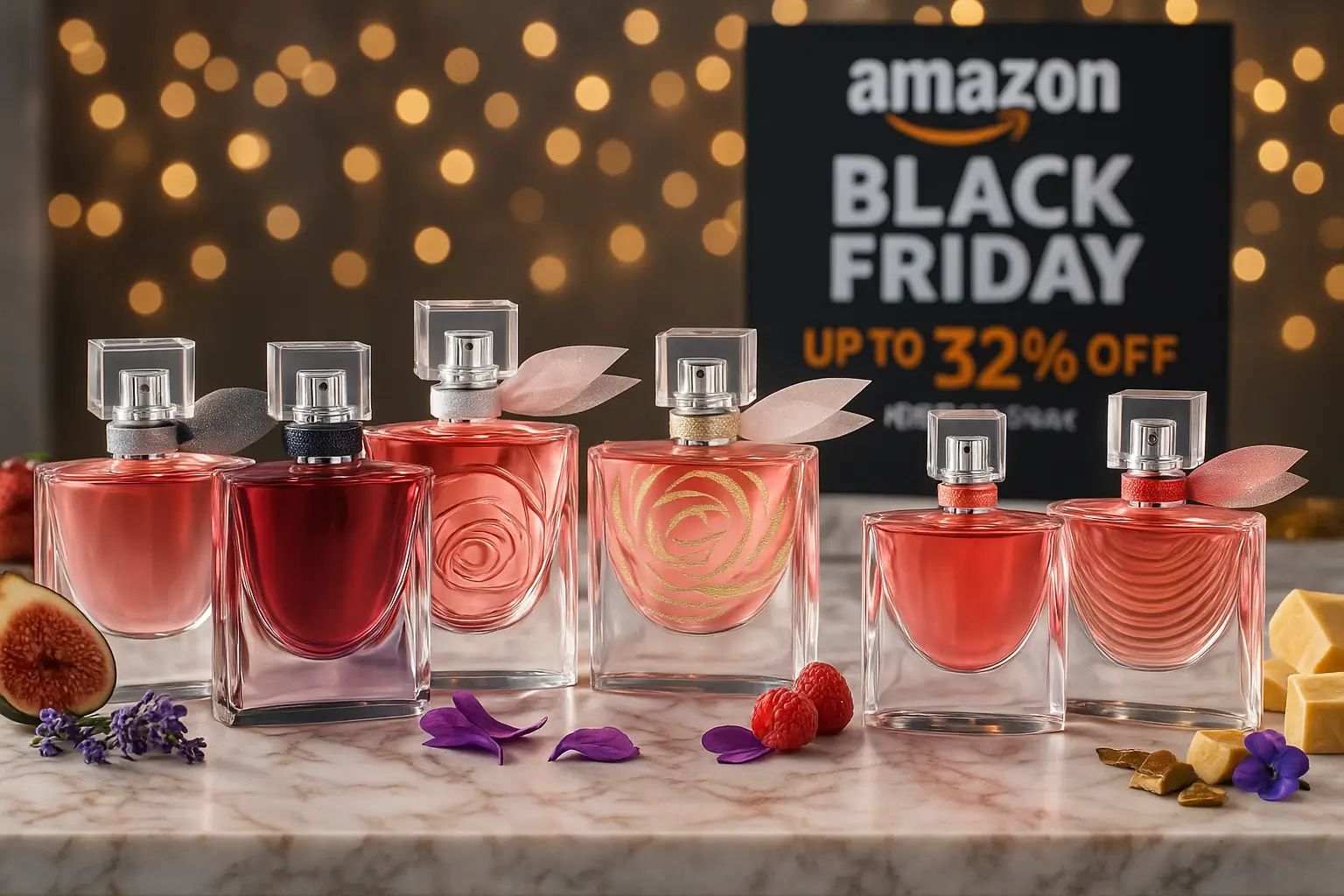 Frascos de La Vie Est Belle versões em bancada elegante com promoção de Black Friday da Amazon até 32%