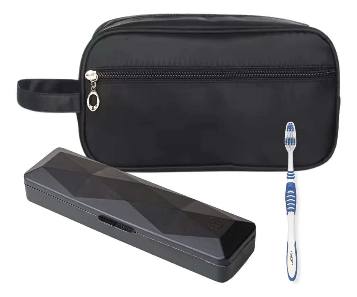 necessaire masculina preta com porta escova de dente, presente prático para homem no amigo secreto