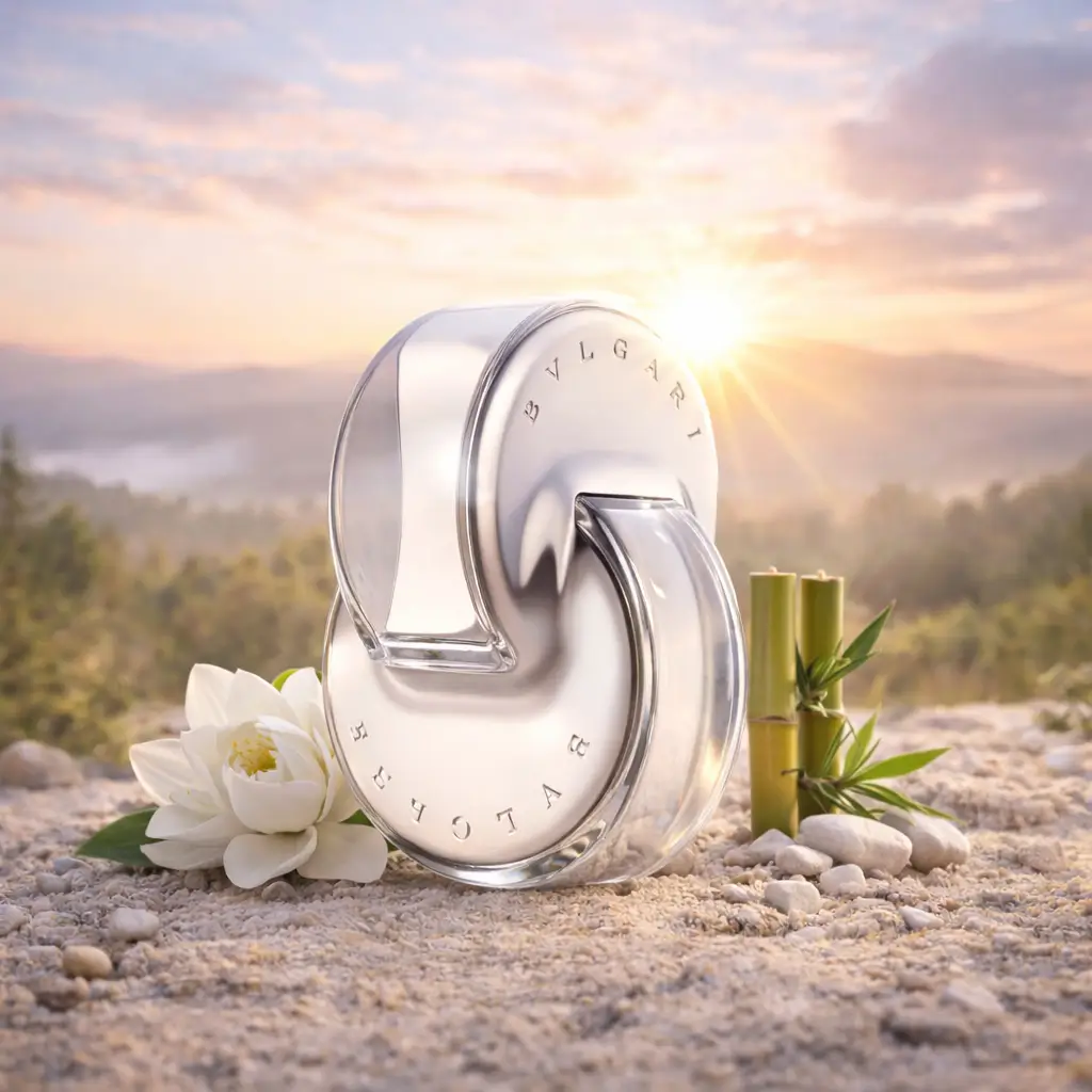 Perfume para o primeiro dia do ano Bvlgari Omnia Crystalline em cenário de recomeço, com luz suave, frescor e sensação de renovação.