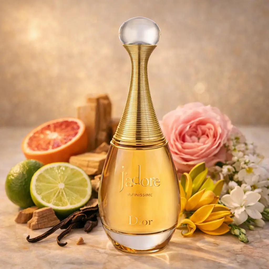 Miss Dior ou J’adore: J’adore Infinissime da Dior com bergamota, laranja sanguínea, rosas, jasmim, ylang-ylang, tuberosa e sândalo