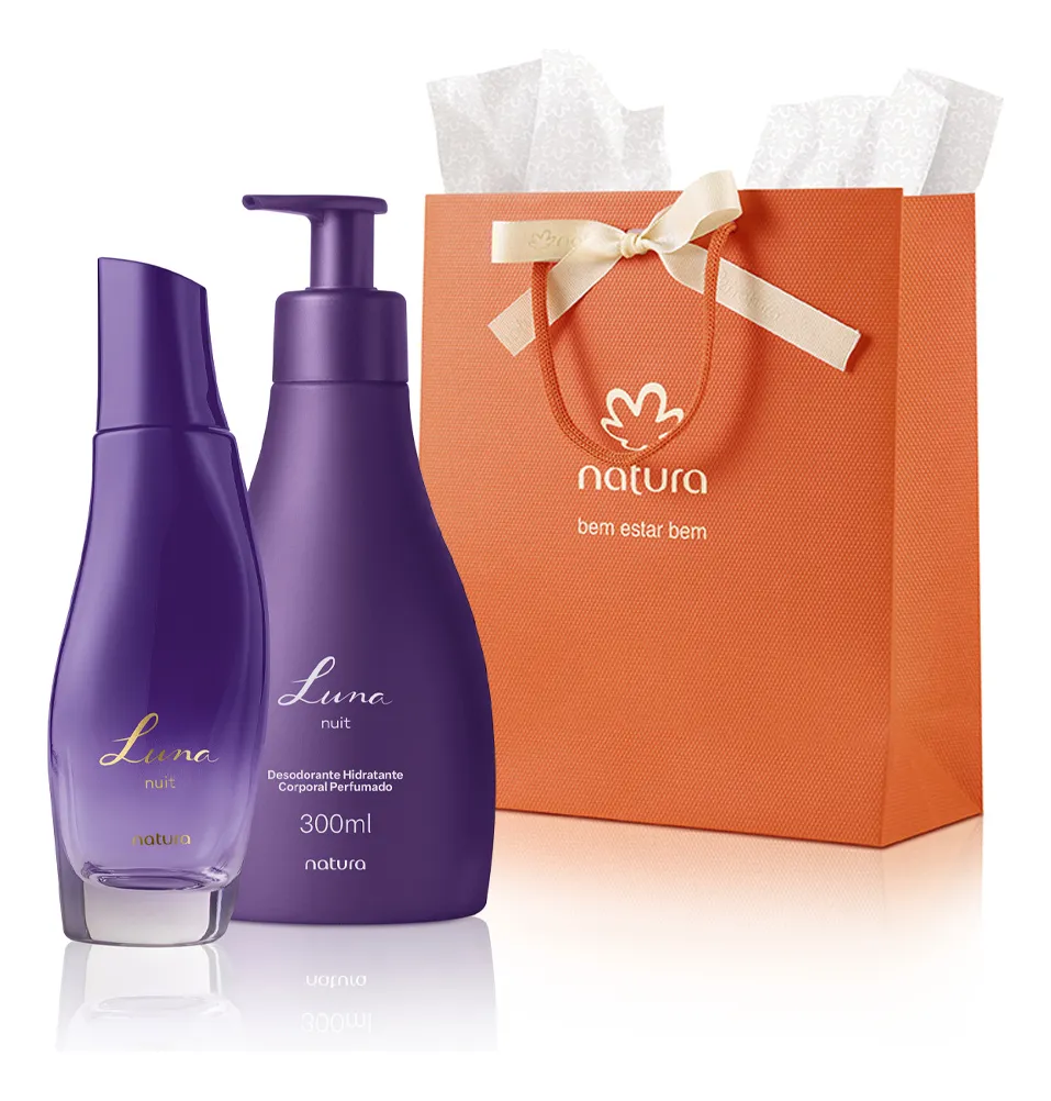 Kit presente Luna Nuit Natura com deo colônia e creme hidratante corporal em embalagem sofisticada