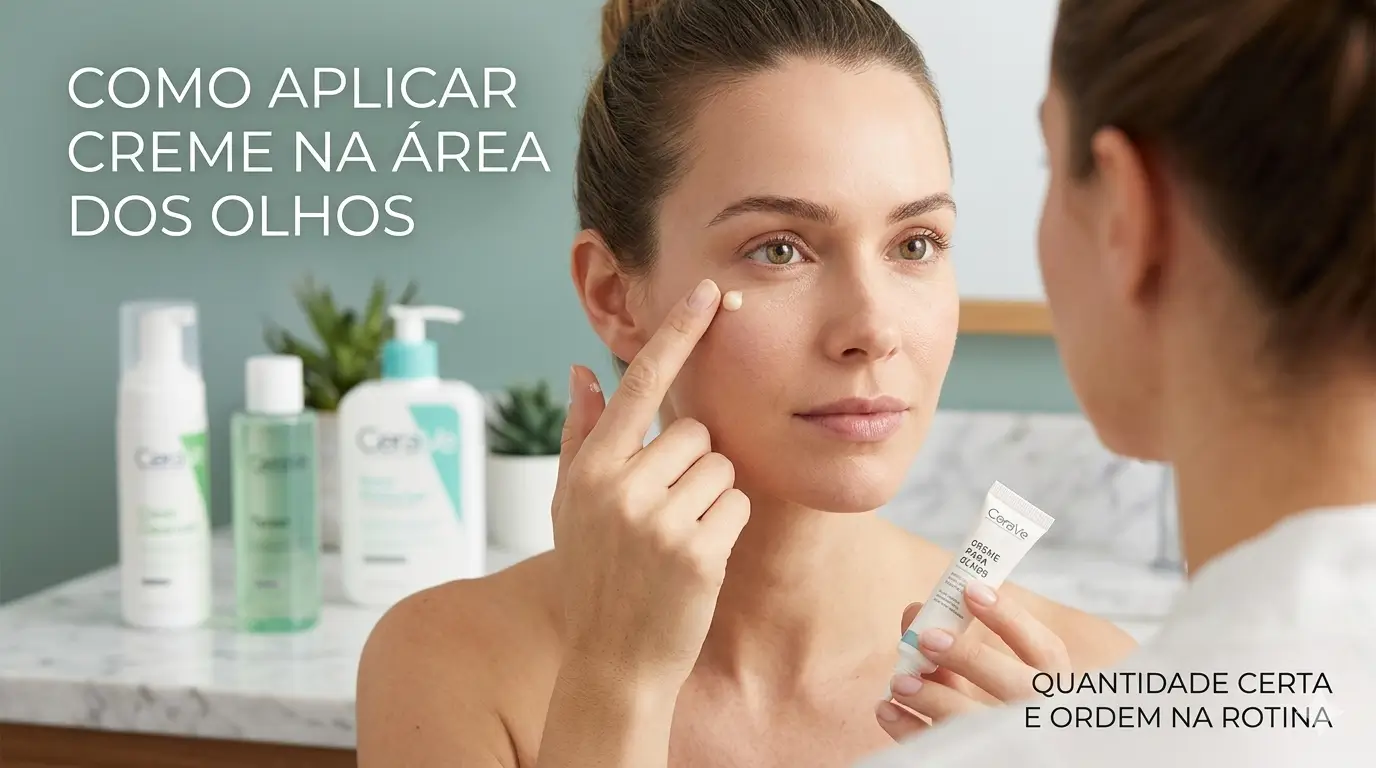 Mulher aprendendo como aplicar creme na área dos olhos corretamente