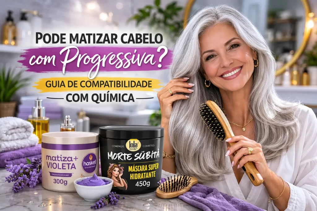 Mulher com cabelo matizado representando pode matizar cabelo com progressiva